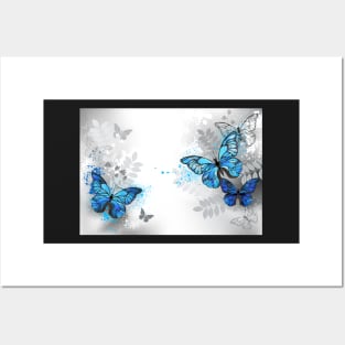 Blue Butterflies with Wild Plants Posters and Art